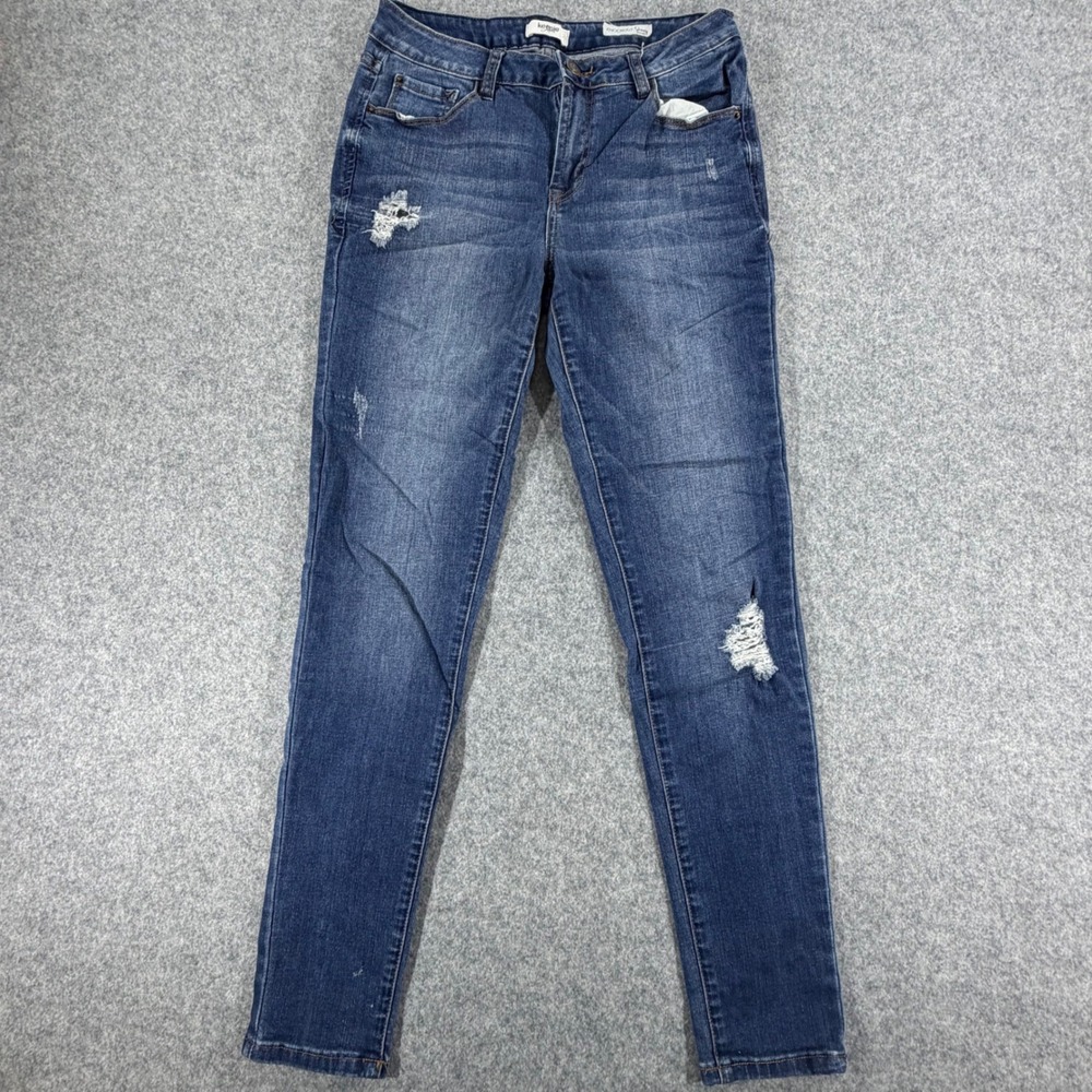 Kensie Jeans Knockout Skinny Mid Rise Distressed Blue Denim Womens Size 6/28